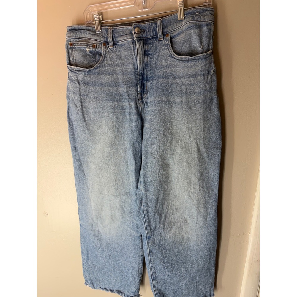 Madewell The Perfect Vintage Wide-Leg Crop Jean Light Wash Raw Hem 30